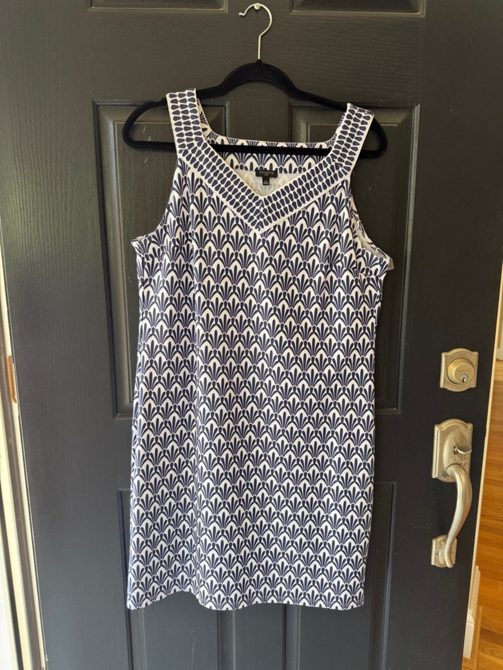 Talbots Navy and White Sleeveless Printed Shift Dress